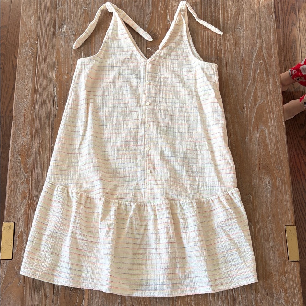 Loft Light Cream Striped Tie-Shoulder Sun Dress size small
